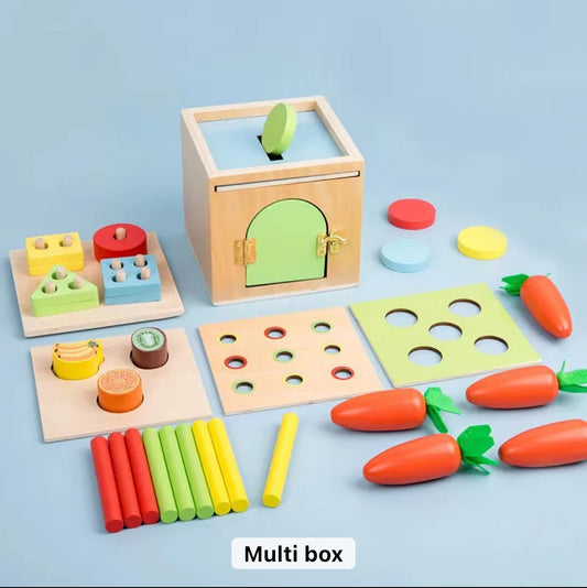 Pastel Wooden Montessori Object Multi Box with for Infant Toddlers