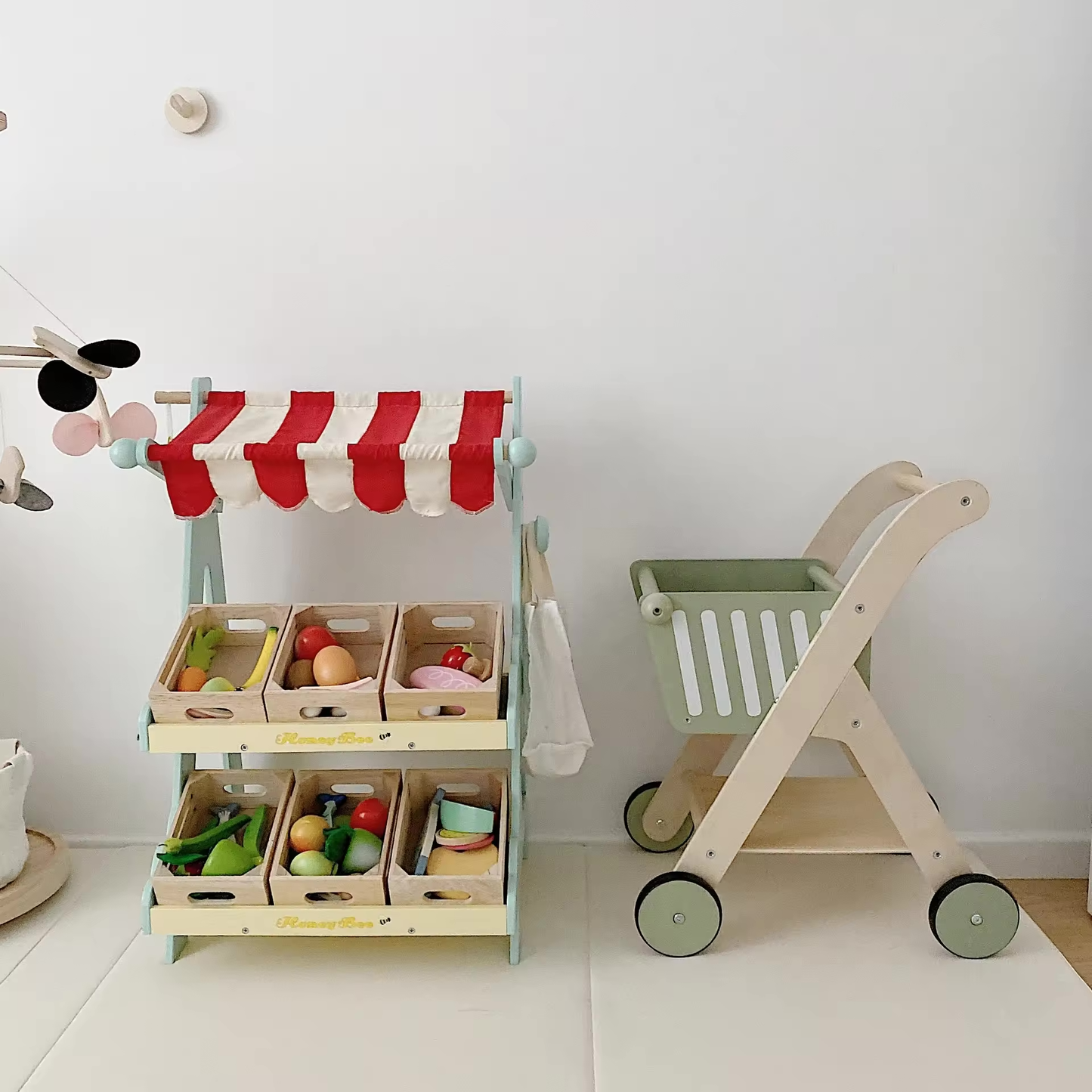 Wooden Activity Baby Walker Children Role Play Toys Simulation Supermarket Shopping Cart Early Learning Education Toys for Kids