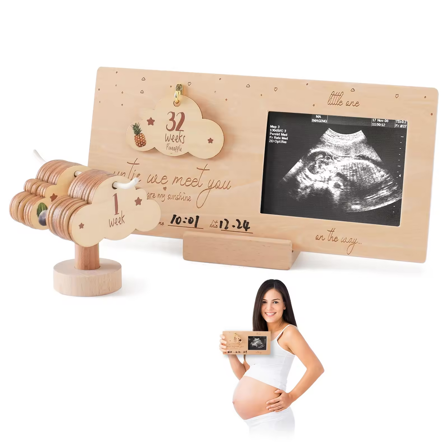 Pregnancy Journey Milestone Wooden Weekly Growth Milestone Baby Sonogram Picture Frame for expecting Moms